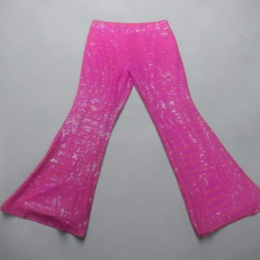 NWOT Hot Pink Sequin Striped Flared Pants - Size XL